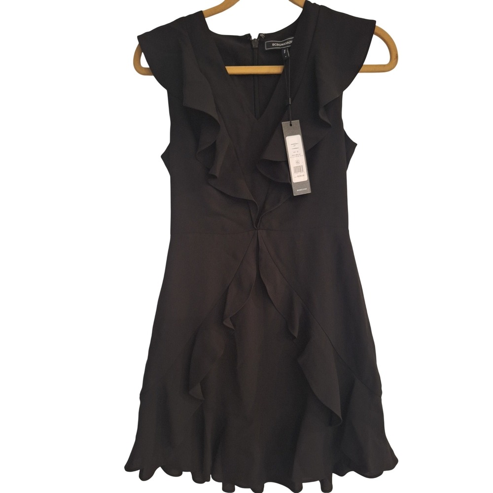 BCBGMAXAZRIA Black Ruffle Tier Mini Dress 0